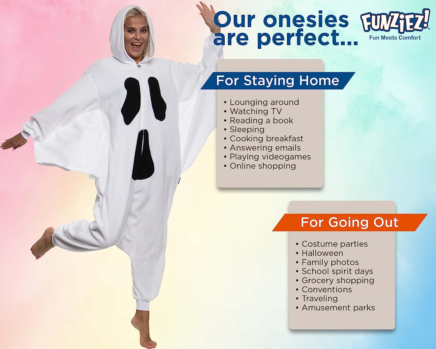Spooky Ghost Onesie Halloween Costume Cosplay Suit for Women and Men