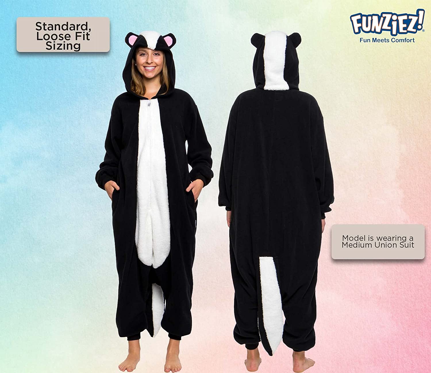 Black Skunk Plush Adult Animal One Piece Costume Jumpsuit