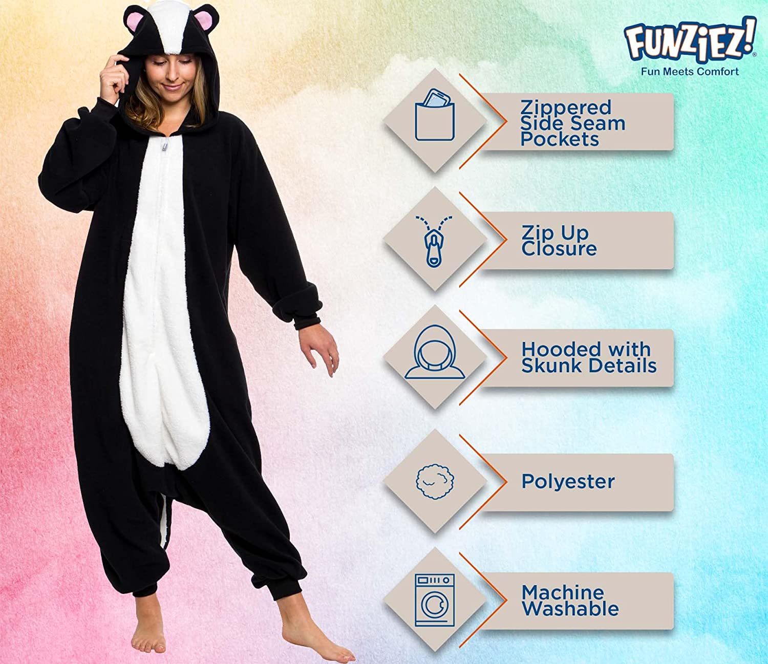 Black Skunk Plush Adult Animal One Piece Costume Jumpsuit