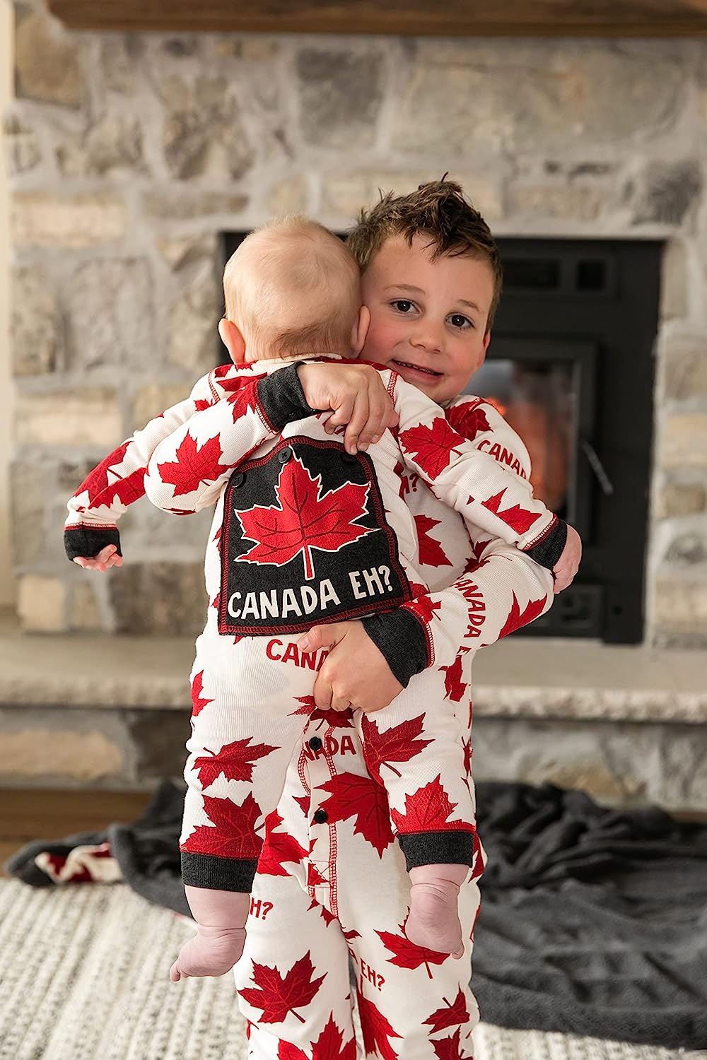Maple leaf print one piece pajamas for kids