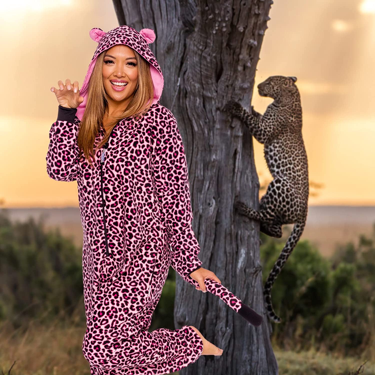 Womens Slim Fit Leopard One Piece Animal Costume
