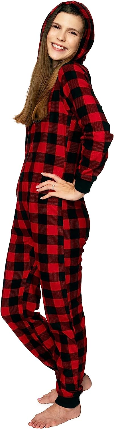 Women's Christmas red plaid hooded one piece suit