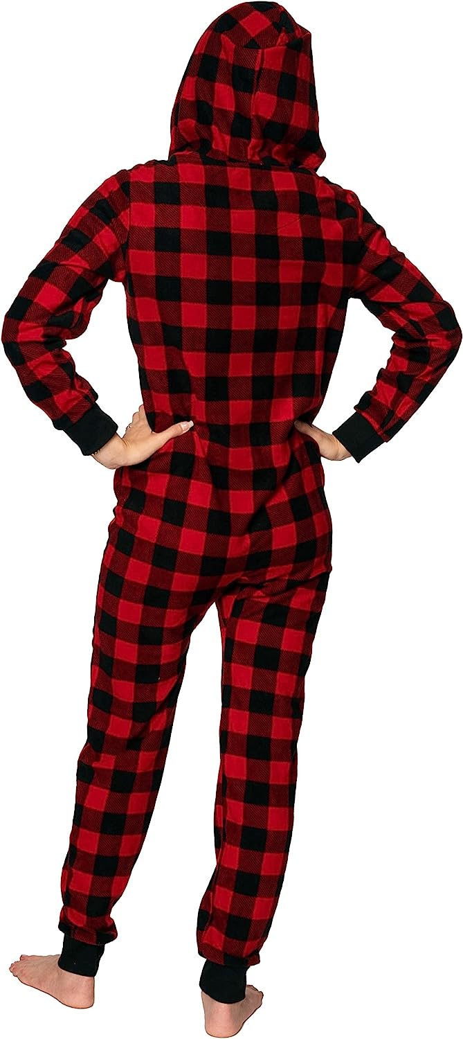 Women's Christmas red plaid hooded one piece suit