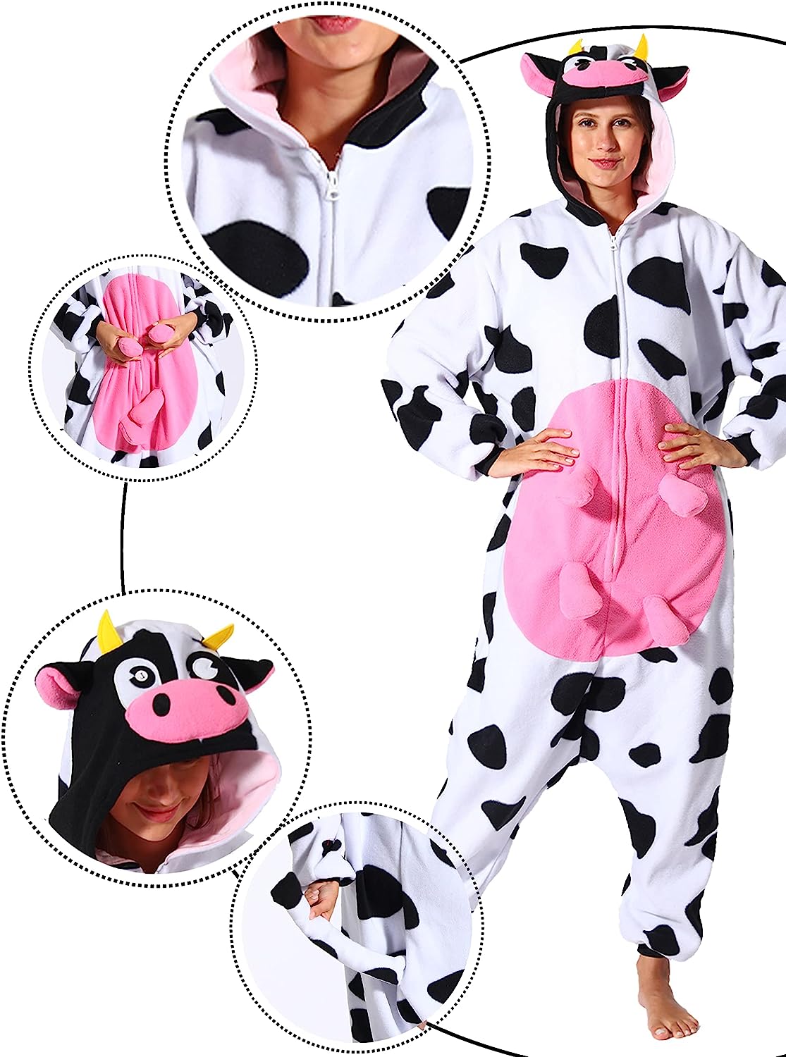 Adult Cow One-Piece Pajamas Animal Cosplay Halloween Costume