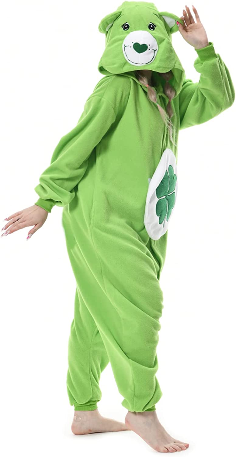 Green Clover Bear Unisex Adult Onesie Pajamas Plush Costume