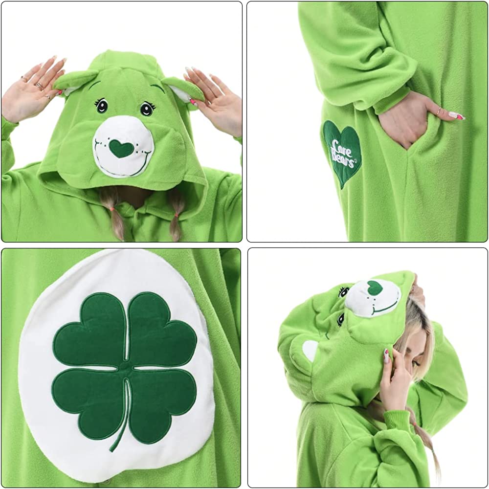 Green Clover Bear Unisex Adult Onesie Pajamas Plush Costume