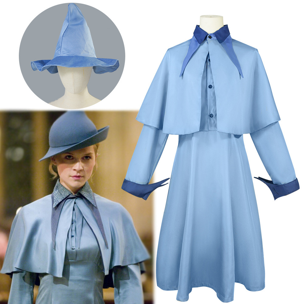 Movie Wizard School Witch Fleur Isabelle Delacour Beauxbaton Magic Cosplay Costumes Hat Women Uniform Suits