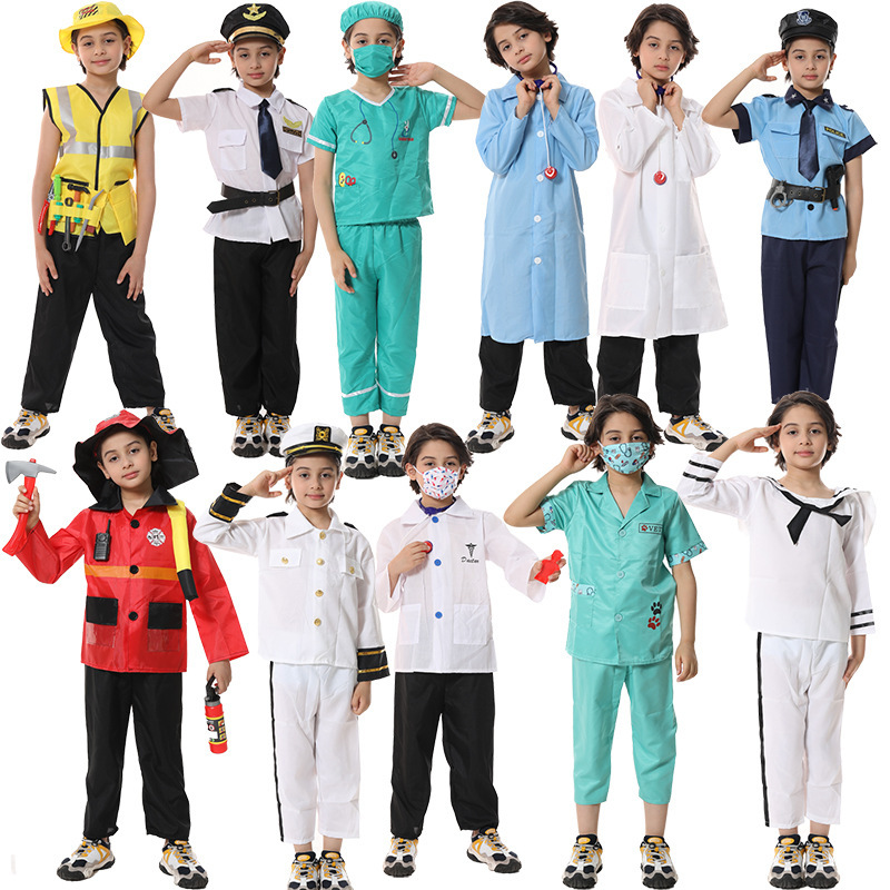 Halloween Fire Fighter Costume Children's Day Costume Police Lawyer Pilot Doctor Worker Children's Cosplay Costume