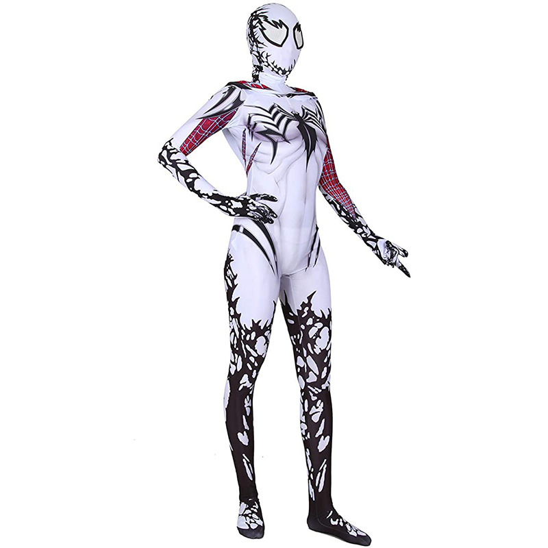 Venom Gwen Cosplay Costumes White Stacy Hero Hood Jumpsuits