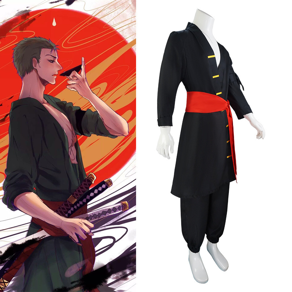 One Piece cos suit Zoro black kimono cos suit green One Piece Zoro cosplay anime suit