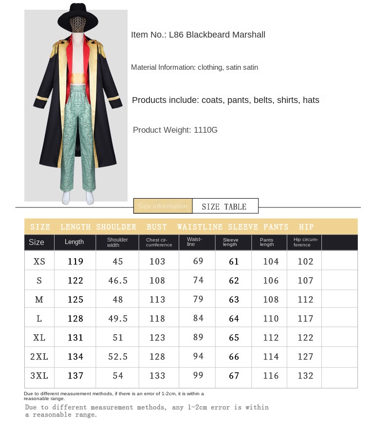 One Piece cosplay costume One Piece Blackbeard Marshall D. Teach anime character cosplay